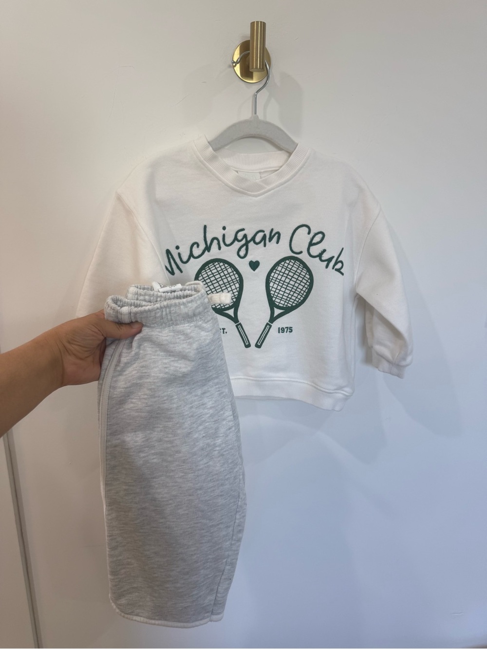Zara White & Heather Gray Kids Matching Sweatshirt Set